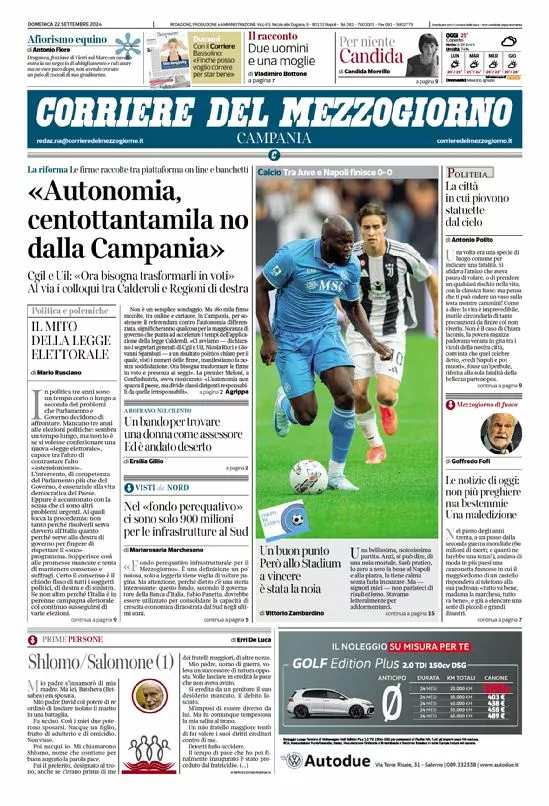 Prima-pagina-corriere del mezzogiorno-del-2024-09-22